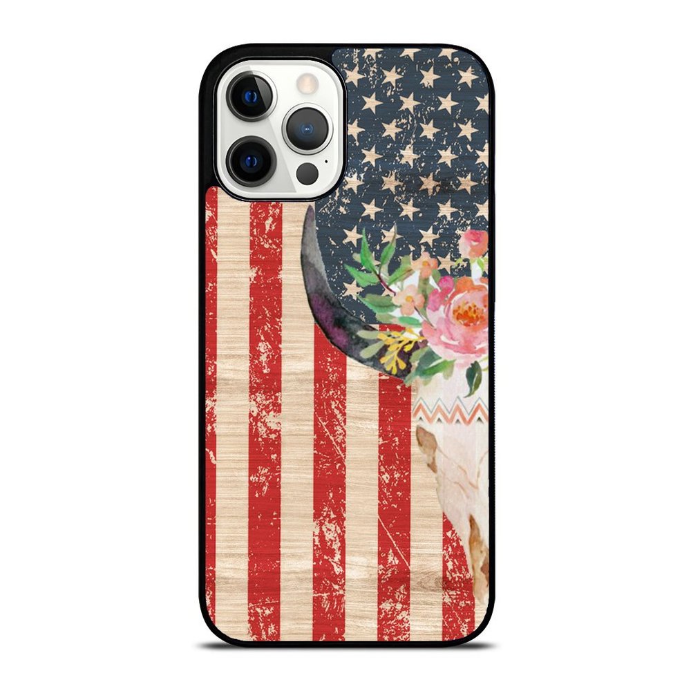 Flowers US Flag Deer Cow Bull Skull Boho Bohemian Rodeo iPhone Case